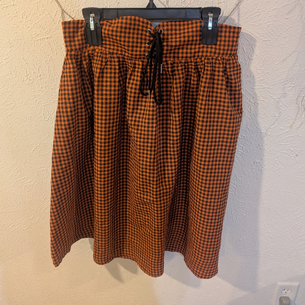Orange Gingham Midi Skirt